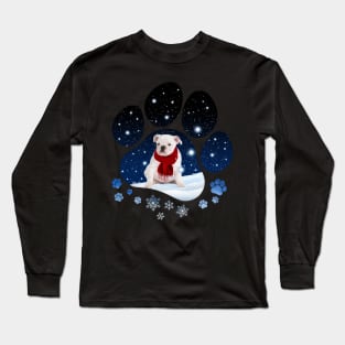 Snow Paw White English Bulldog Christmas Winter Holiday Long Sleeve T-Shirt